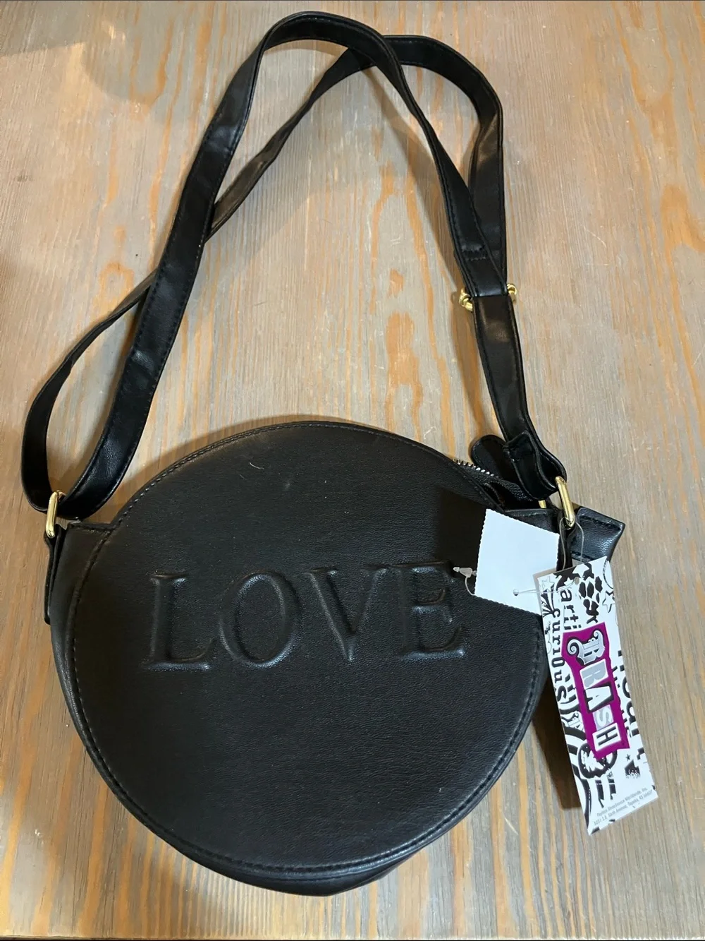LOVE Embossed Round Crossbody Bag - Black